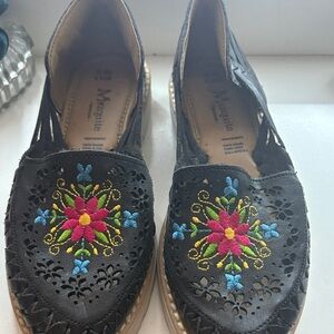 Black Floral Embroidered Espadrilles